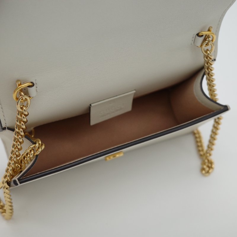 Gucci 古馳 Sylvie Mini 迷你 奶白色牛皮 金屬 鏈帶包 斜挎包 單肩包 手拿包-11