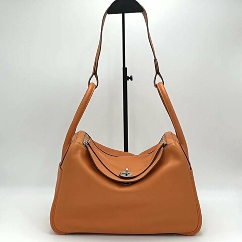 HERMES 經典橙銀扣Lindy30手提肩背包30*19*16 98新 配件塵袋