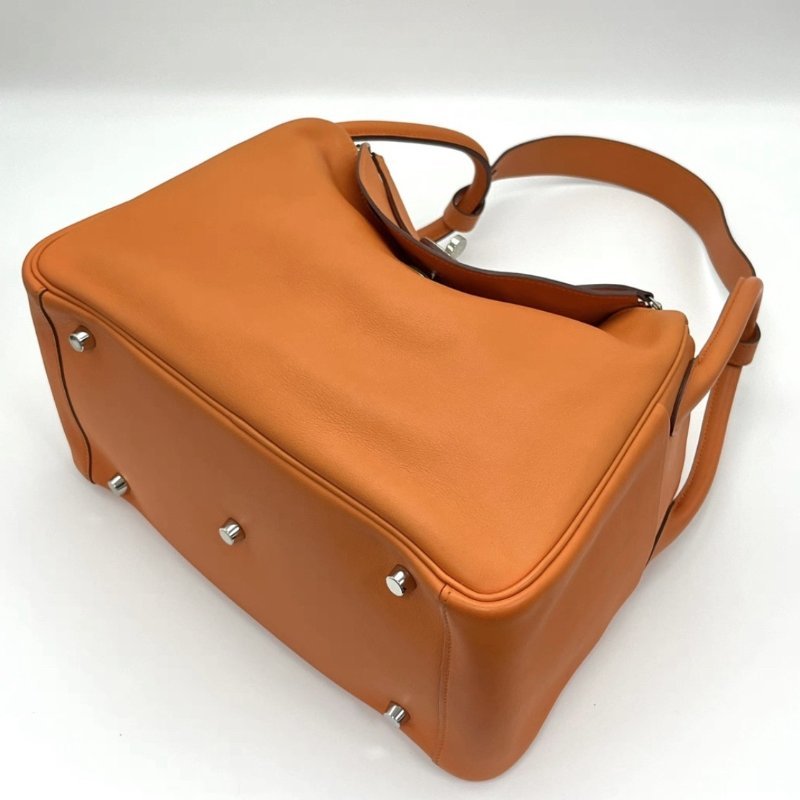 HERMES 經典橙銀扣Lindy30手提肩背包30*19*16 98新 配件塵袋-4
