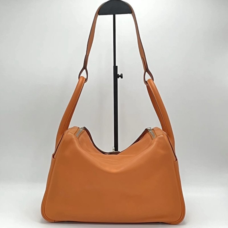 HERMES 經典橙銀扣Lindy30手提肩背包30*19*16 98新 配件塵袋-5