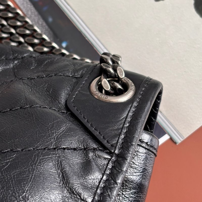 ::Saint Laurent:: YSL 聖羅蘭 皮革黑LOGO 霧銀鍊揉製小牛皮翻蓋斜背包 NIKI MM 中款-8