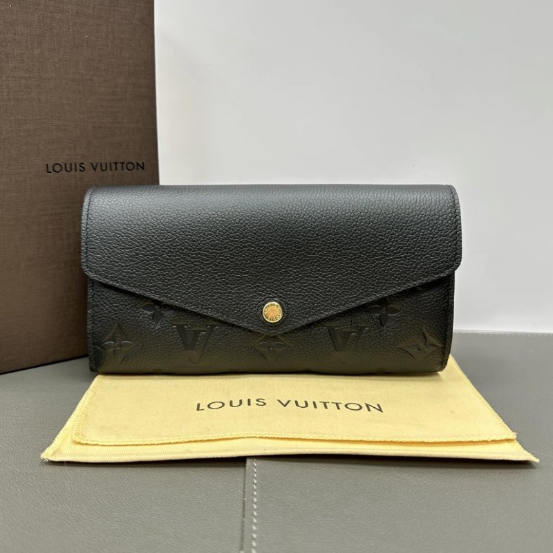 LV Sarah黑金牛皮壓花長款錢包19*10.5*2 98新配件盒子塵袋-0