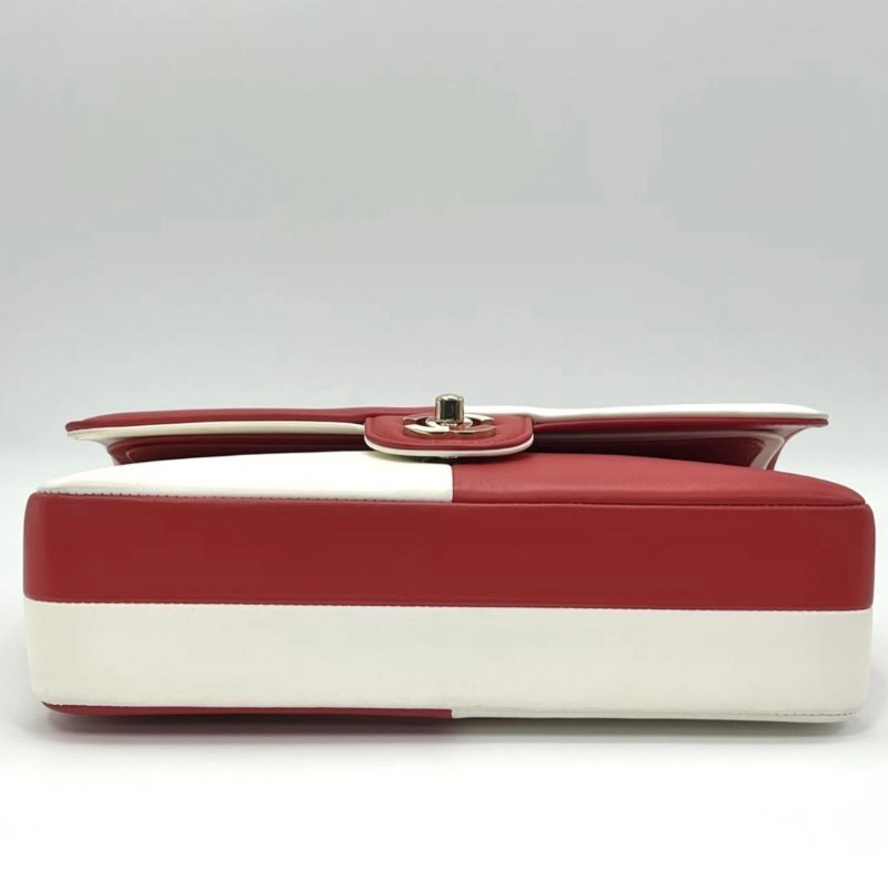 CHANEL 23C限定CF紅白琺瑯扣肩背斜背包25*16*7 99新 配件盒子塵袋-2