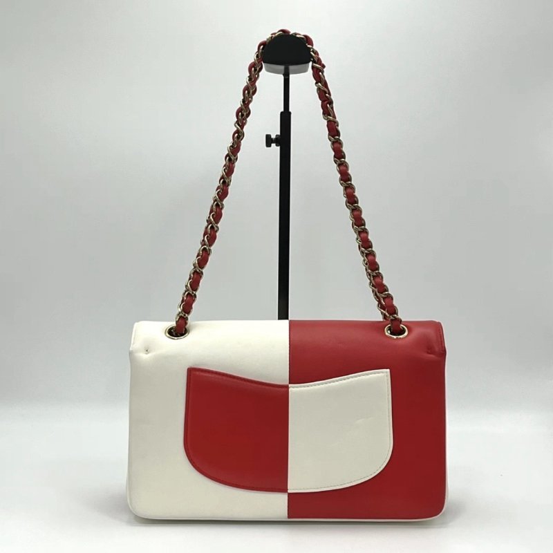 CHANEL 23C限定CF紅白琺瑯扣肩背斜背包25*16*7 99新 配件盒子塵袋-4