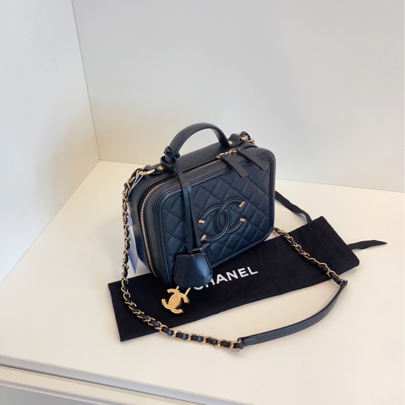 【98新🆕】Chanel vanity case盒子包 黑金相機包 中號-6