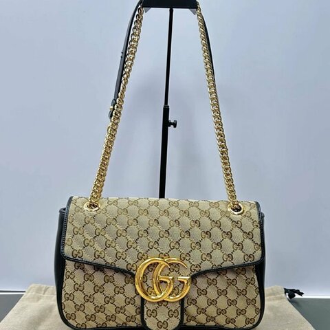 GUCCI GG Marmont烏木色拼黑色大號肩背斜背包30.5*18*8 98新配件塵袋