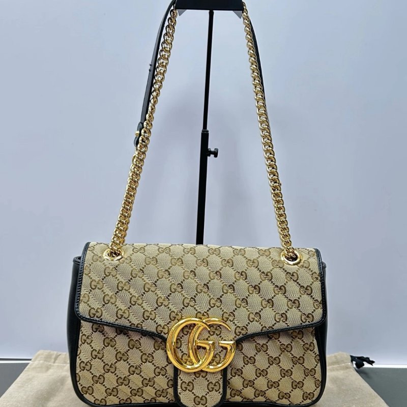 GUCCI GG Marmont烏木色拼黑色大號肩背斜背包30.5*18*8 98新配件塵袋-0