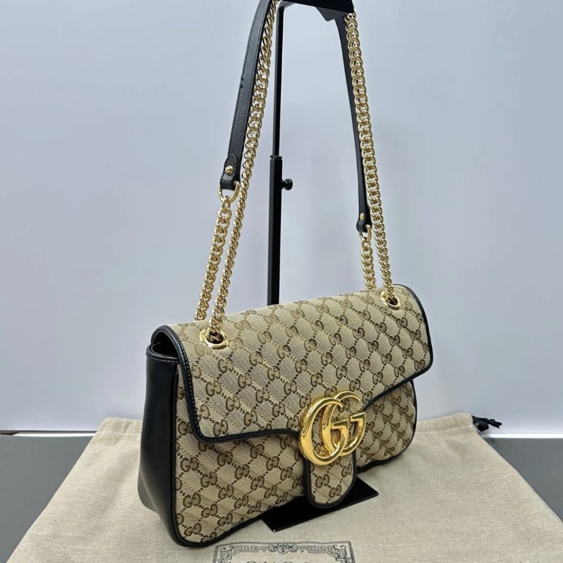 GUCCI GG Marmont烏木色拼黑色大號肩背斜背包30.5*18*8 98新配件塵袋-1