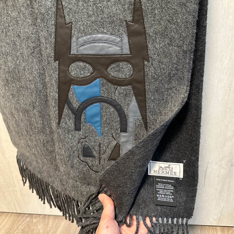 Hermès 愛馬仕 cashmere拼皮圍巾-4