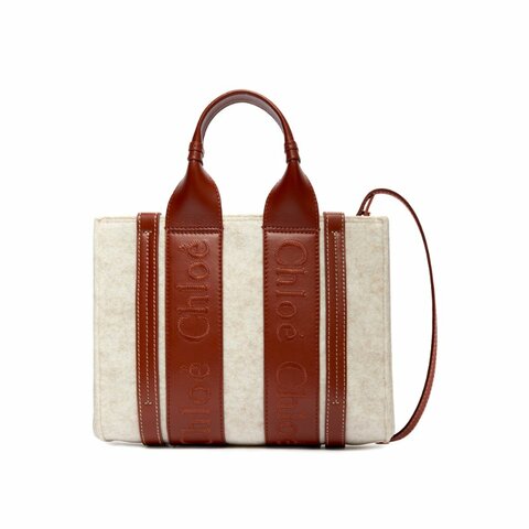 Chloe Logo Embroidered Small Woody Tote Bag for Women in Cement Beige - CHC22WS397I58-24H