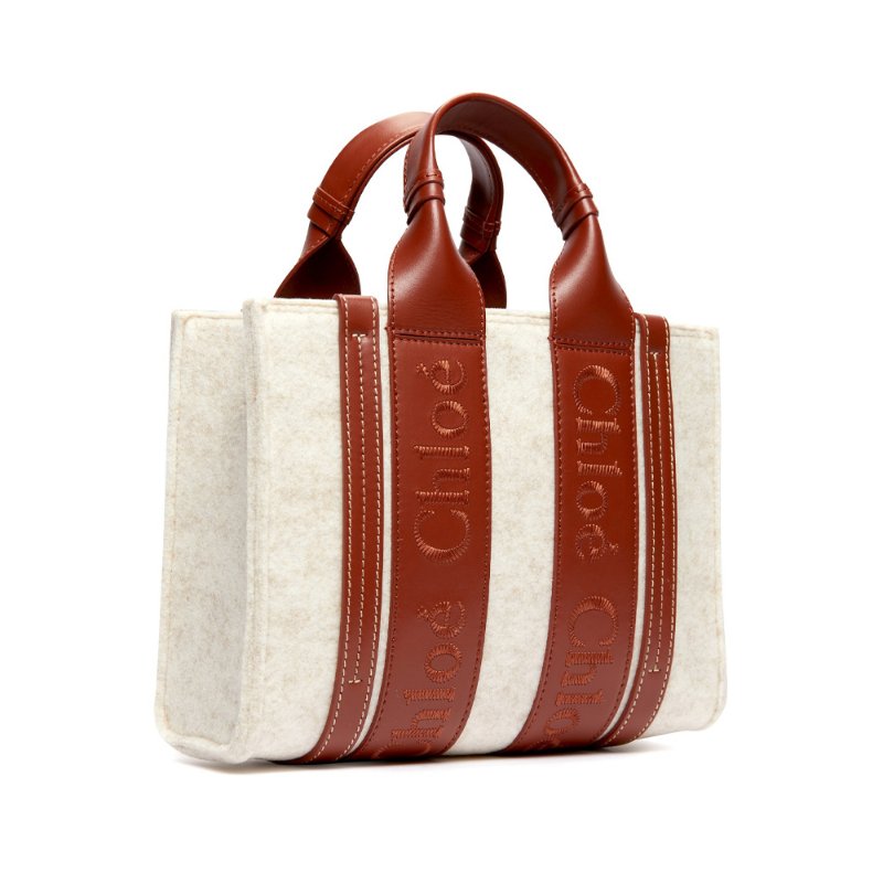 Chloe Logo Embroidered Small Woody Tote Bag for Women in Cement Beige - CHC22WS397I58-24H-1