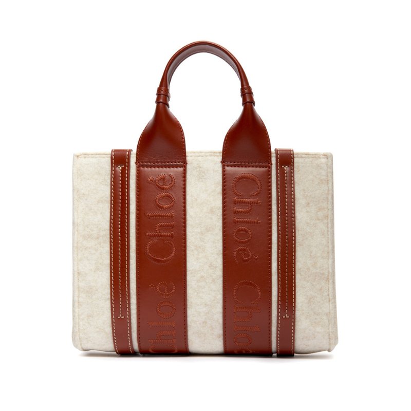 Chloe Logo Embroidered Small Woody Tote Bag for Women in Cement Beige - CHC22WS397I58-24H-2