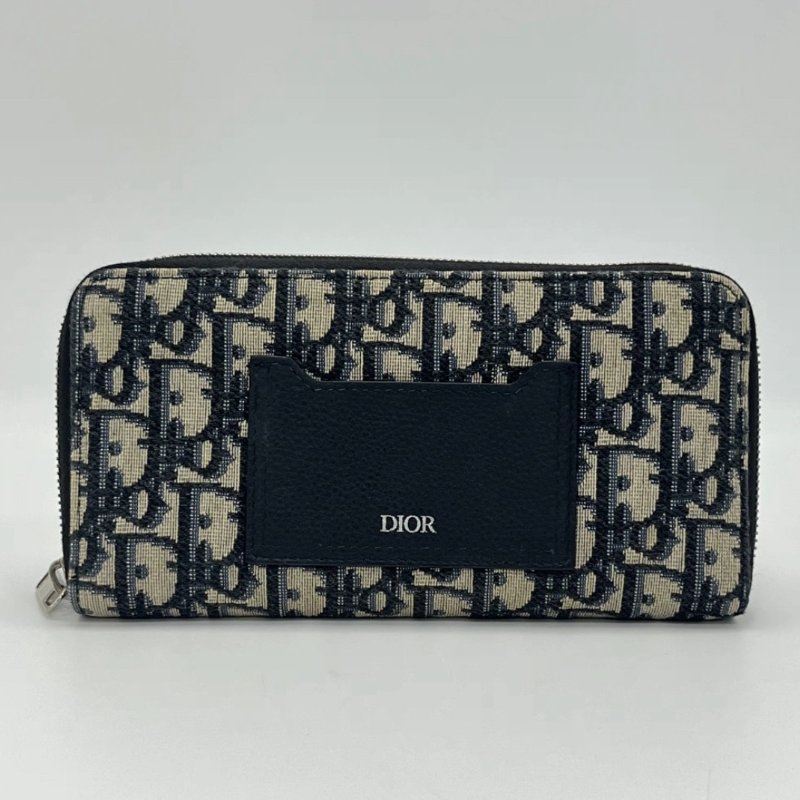 DIOR 藍色老花銀扣拉鏈式長款錢包 20*11*2.5 98新-0
