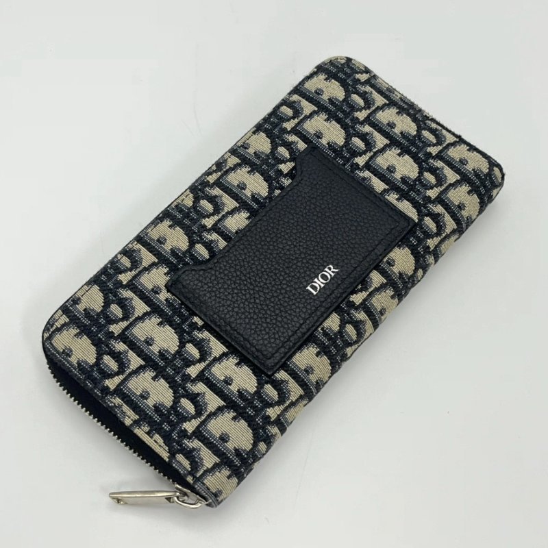 DIOR 藍色老花銀扣拉鏈式長款錢包 20*11*2.5 98新-2