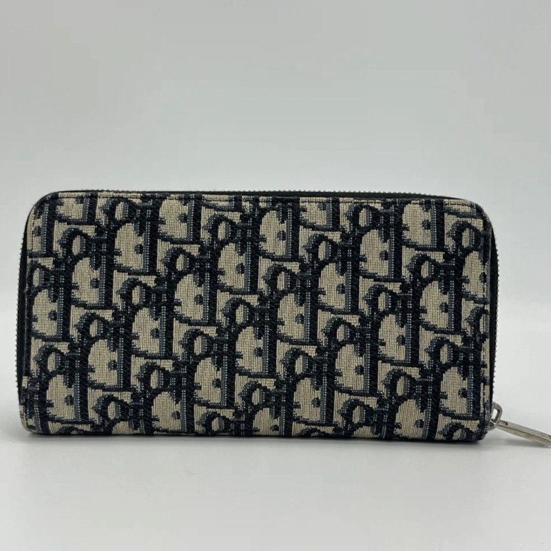 DIOR 藍色老花銀扣拉鏈式長款錢包 20*11*2.5 98新-3