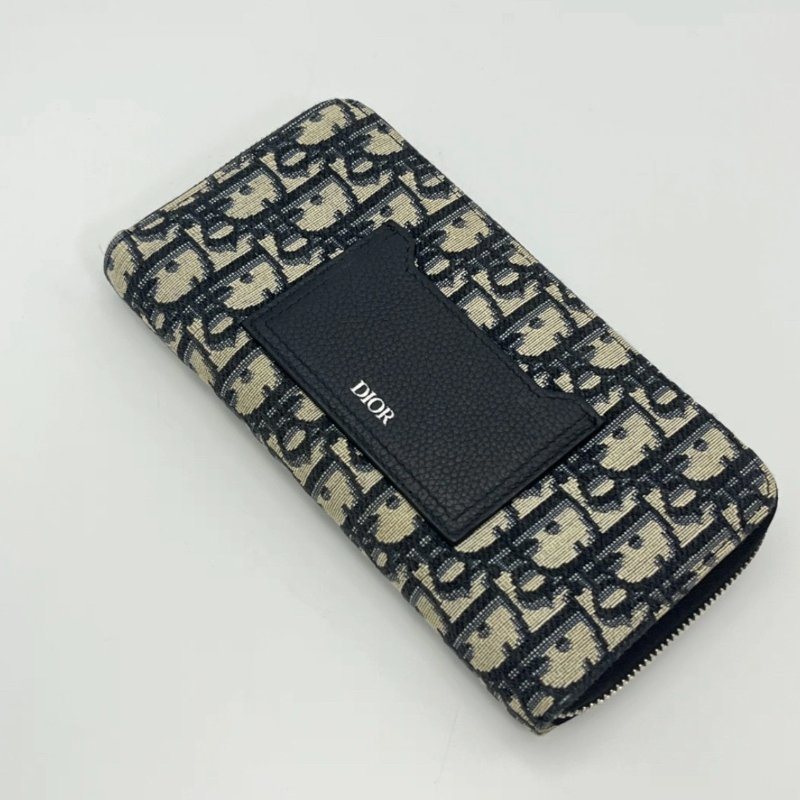 DIOR 藍色老花銀扣拉鏈式長款錢包 20*11*2.5 98新-4