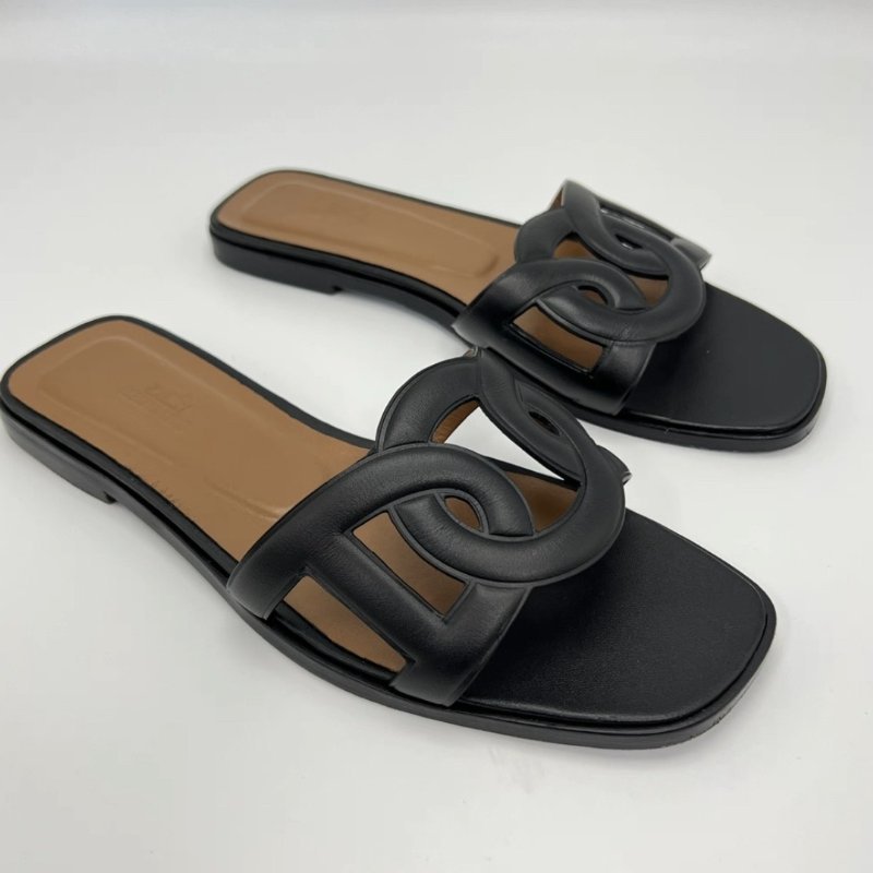 HERMES 黑色豬鼻子拖鞋37號 98新配件盒子塵袋-1