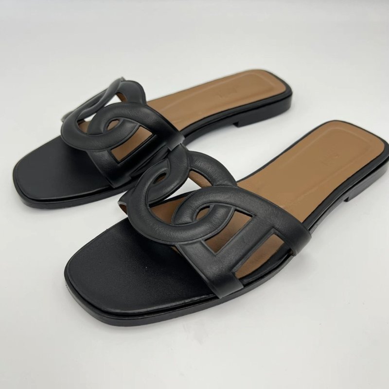 HERMES 黑色豬鼻子拖鞋37號 98新配件盒子塵袋-2