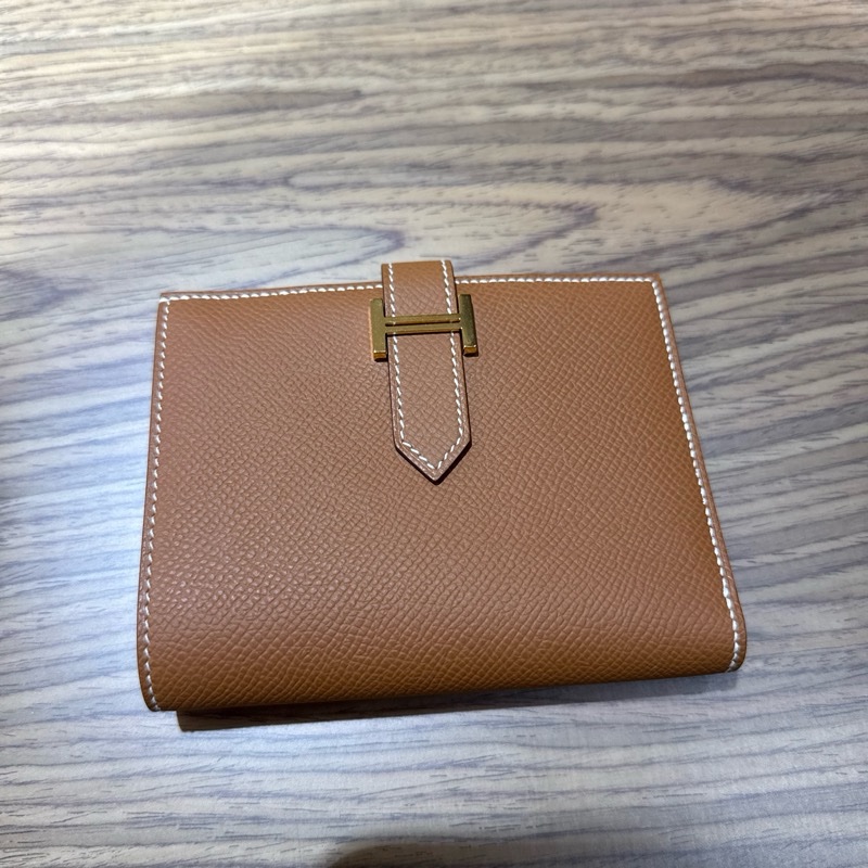 Hermes bearn 金棕金扣短夾-0