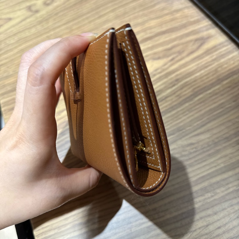 Hermes bearn 金棕金扣短夾-8