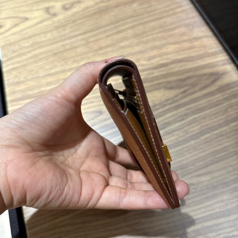 Hermes bearn 金棕金扣短夾-9