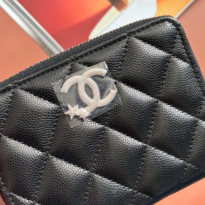 ::CHANEL:: 香奈兒 AP4813 黑荔枝金雙C ㄇ拉短夾-4