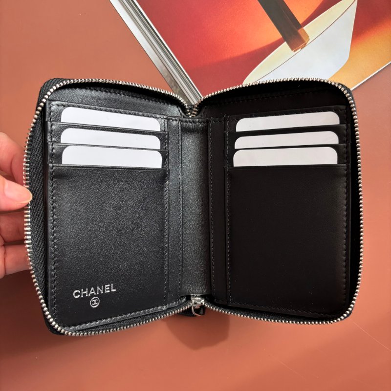 ::CHANEL:: 香奈兒 AP4813 黑荔枝金雙C ㄇ拉短夾-7