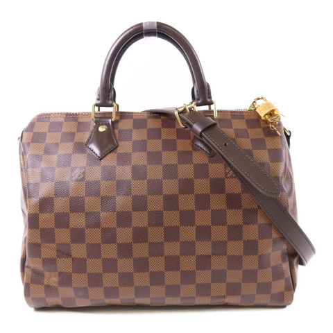 LOUIS VUITTON Damier Speedy Bandouliere 30金扣手挽肩背兩用袋棕色