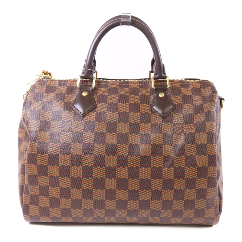 LOUIS VUITTON Damier Speedy Bandouliere 30金扣手挽肩背兩用袋棕色-1