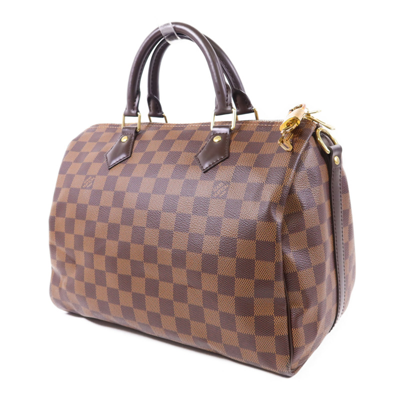 LOUIS VUITTON Damier Speedy Bandouliere 30金扣手挽肩背兩用袋棕色-2