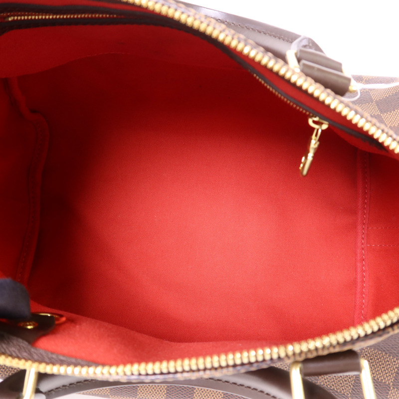 LOUIS VUITTON Damier Speedy Bandouliere 30金扣手挽肩背兩用袋棕色-5