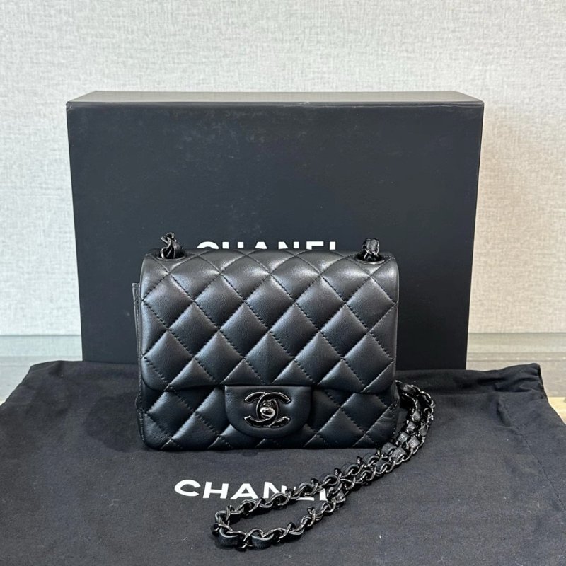 CHANEL 黑色 so black方胖子鏈條肩背斜背包16.5*13*7 全新閒置 配件盒子塵袋-0