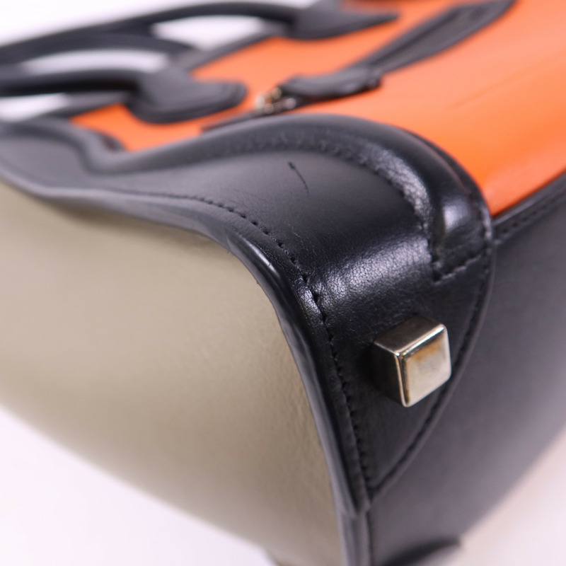 CELINE 牛皮皮革Micro Luggage銀扣手挽袋-10