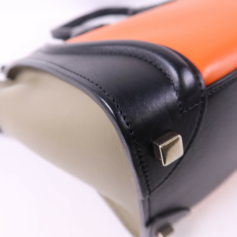 CELINE 牛皮皮革Micro Luggage銀扣手挽袋-12
