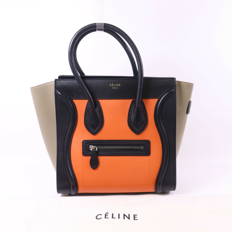 CELINE 牛皮皮革Micro Luggage銀扣手挽袋-18