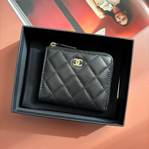 ::CHANEL:: 香奈兒 AP3999黑荔枝金雙C L拉短夾