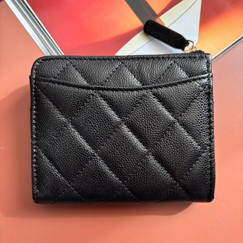 ::CHANEL:: 香奈兒 AP3999黑荔枝金雙C L拉短夾-1