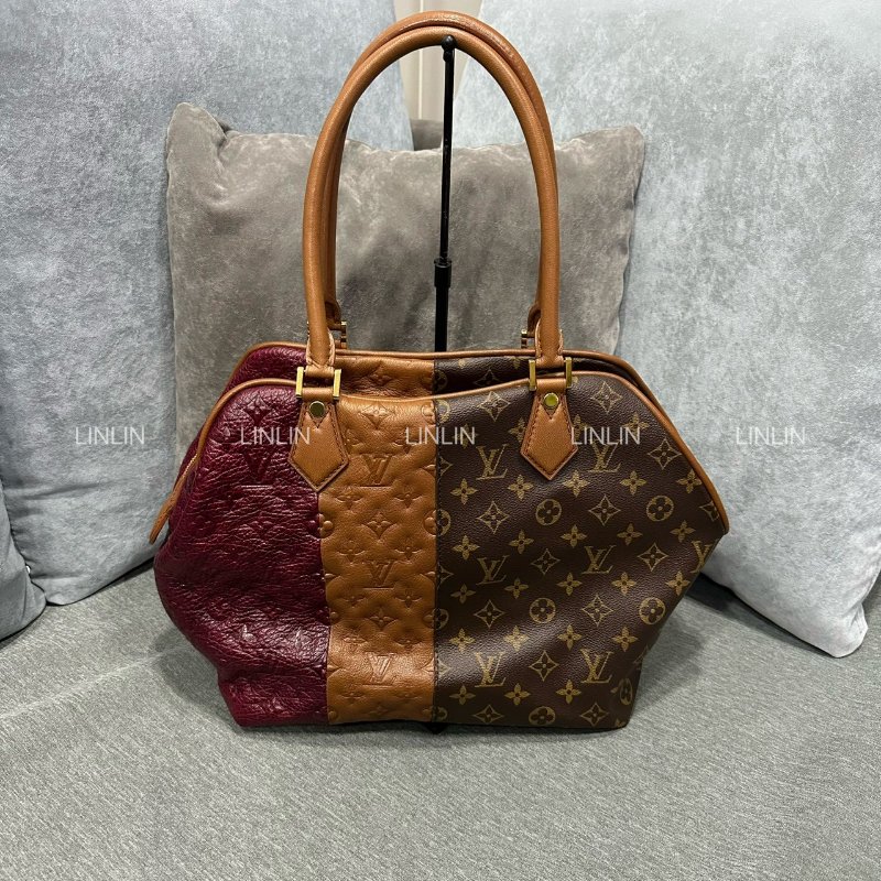 LV單肩包/托特包 MONOGRAM BLOCKS/金棕色/波爾多紅壓花牛皮/三拼色-1