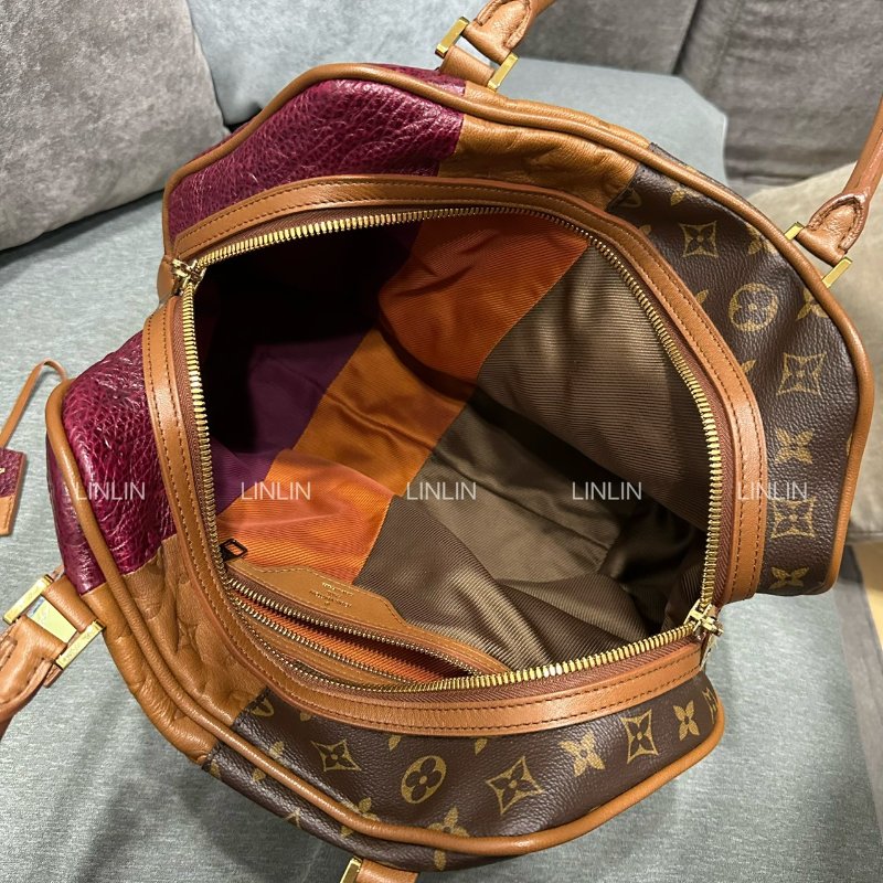 LV單肩包/托特包 MONOGRAM BLOCKS/金棕色/波爾多紅壓花牛皮/三拼色-2