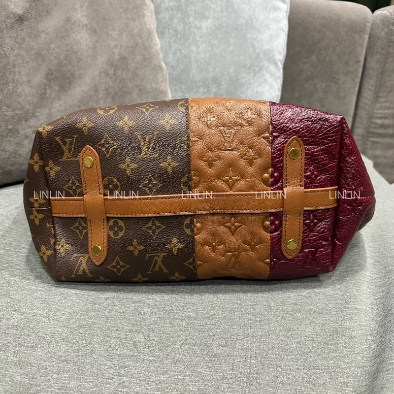 LV單肩包/托特包 MONOGRAM BLOCKS/金棕色/波爾多紅壓花牛皮/三拼色-3