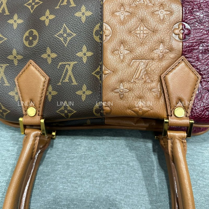 LV單肩包/托特包 MONOGRAM BLOCKS/金棕色/波爾多紅壓花牛皮/三拼色-9