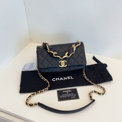 【99新閒置🆕】Chanel21p黑金復古粗鏈條CF口蓋包手提包 斜挎包 單肩包
