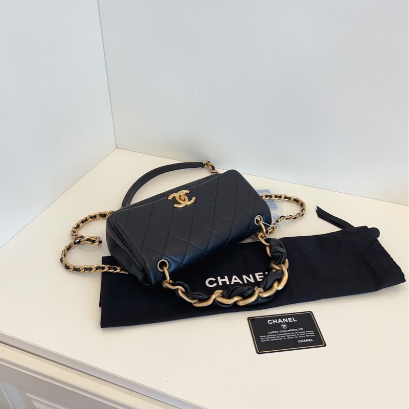 【99新閒置🆕】Chanel21p黑金復古粗鏈條CF口蓋包手提包 斜挎包 單肩包-3