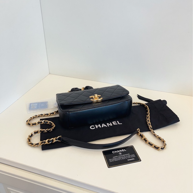 【99新閒置🆕】Chanel21p黑金復古粗鏈條CF口蓋包手提包 斜挎包 單肩包-5