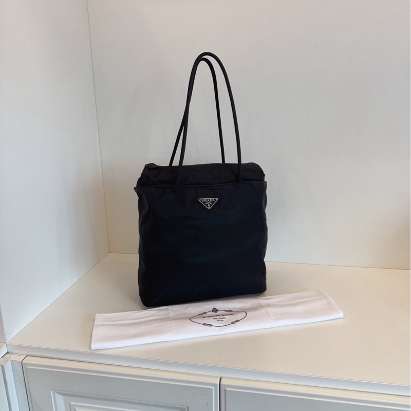 【98新🆕】Prada 普拉達 黑銀降落傘帆布單肩包tote-0