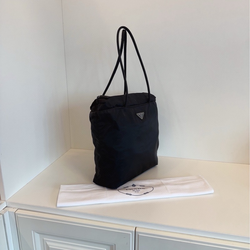 【98新🆕】Prada 普拉達 黑銀降落傘帆布單肩包tote-2