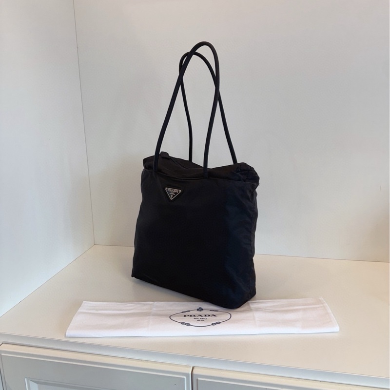 【98新🆕】Prada 普拉達 黑銀降落傘帆布單肩包tote-3
