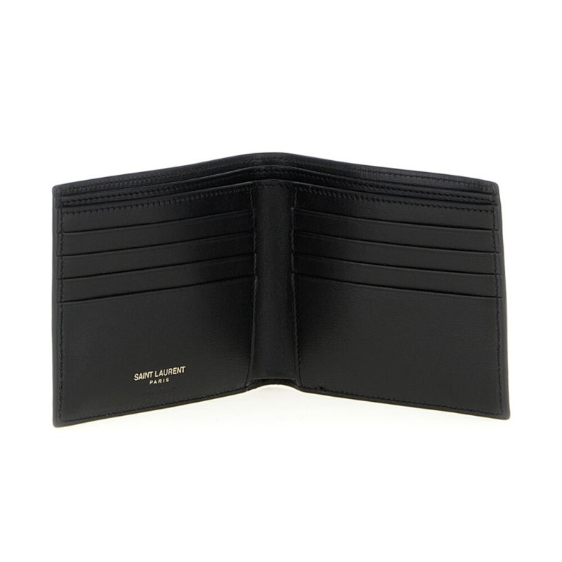 【YSL】SAINT LAURENT Tiny Cassandre East West Bifold 亮面皮革 卡夾 皮夾 短夾 黑色 金色 607727-1