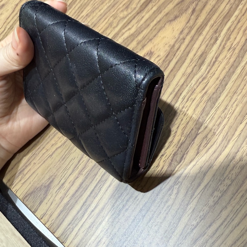 Chanel 羊皮三折短夾銀扣-10