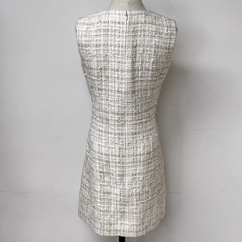 CHANEL 米白色編織無袖洋裝長85肩寬38胸圍92 36號 全新閒置配件吊牌備用扣-4